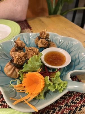 Money bag appetizer   at Vegan Heaven in Chiang Mai