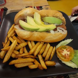 American hot dog with added avocado at Vegan Heaven in Chiang Mai