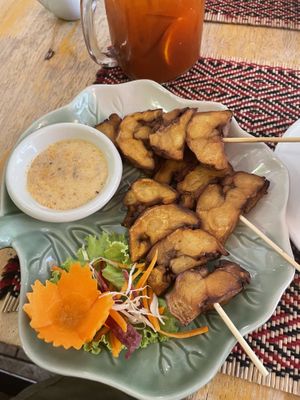 Mushroom satay  at Vegan Heaven in Chiang Mai