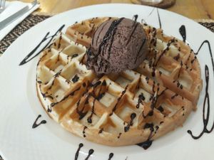 Waffle with Ice Cream at Vegan Heaven in Chiang Mai