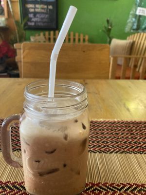 Iced latte  at Vegan Heaven in Chiang Mai