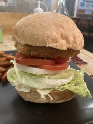 Chicken burger  at Vegan Heaven in Chiang Mai