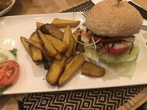 Vegan burger at Vegan Heaven in Chiang Mai