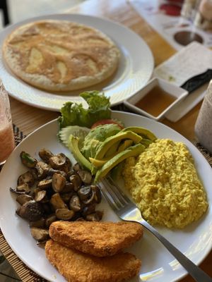 Breakfast with apple pancakes!  at Vegan Heaven in Chiang Mai