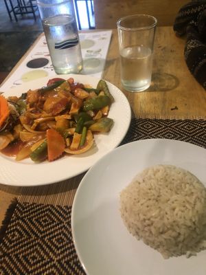 Sweet & Sour with Brown Jasmine Rice at Vegan Heaven in Chiang Mai