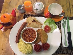 Big Breakfast Set C, for 150 baht - great “eggs" at Vegan Heaven in Chiang Mai