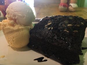 60 baht brownie, 30 baht ice cream at Vegan Heaven in Chiang Mai