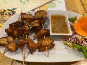 Mushroom satay at Vegan Heaven in Chiang Mai