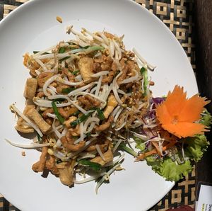 Vegan pad Thai with soya chicken at Vegan Heaven in Chiang Mai