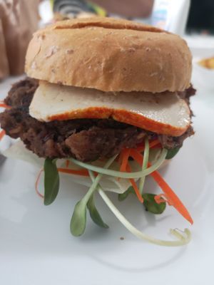 Bean burger at Vegan Heaven in Chiang Mai