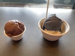 Chocolate Tahini Supercookie on left, California Cabin on bottom right, Salty Caramel Ash on top right  at Frankie & Jo's - Capitol Hill in Seattle