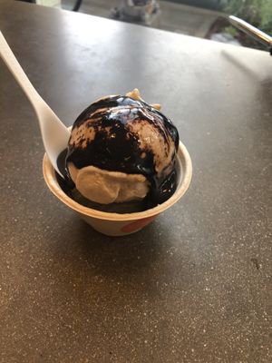 Salty caramel ash on bottom, Veracruz vanilla on top then dark cocoa topping at Frankie & Jo's - Capitol Hill in Seattle