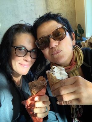 Me and my love enjoying chocolate tahini and mint fudge on our seven year wedding anniversary celebration ! at Frankie & Jo's - Capitol Hill in Seattle