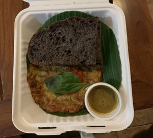 Vegan Omelette with toast  at Sayuri Healing Food in Ubud