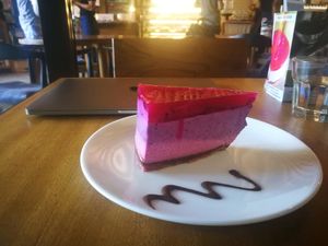 Raspberry cake at Sayuri Healing Food in Ubud