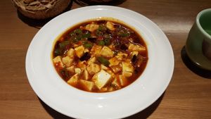 麻婆豆腐 so cheap and tasty at Cun Cao Xin Yi Zu Mu Vegetarian in Shanghai