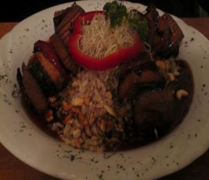 Smoked Tofu on a stick

Bunter SpieÃŸ-Teller 12Â€ at Canape in Dinslaken