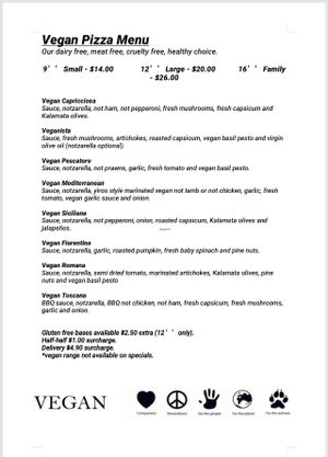 Vegan pizza Menu Sonny's pizza bar 

sonnyspizzabar.com
Fb sonny's pizza bar at Sonny's Pizza Bar in Klemzig