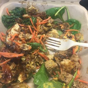 Philly Cheese steak and chicken on salad base at The Veg Hub in Oakland