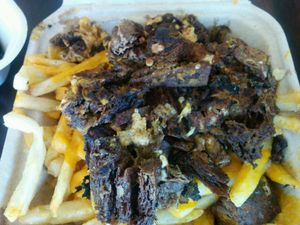 cheesestake fries - delicious! at The Veg Hub in Oakland