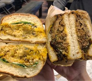 Chicken melt and philly cheeze steak at The Veg Hub in Oakland
