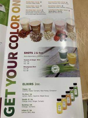 Juices- served in glass bottles!  Not plastic! at Juice 2 U in Pompano Beach