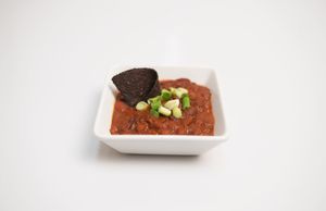 Vegan chili
Chili beans, Peppers, Chili Peppers, Onions, Garlic & Himalayan Salt with a side of chips for dipping. at Juice 2 U in Pompano Beach