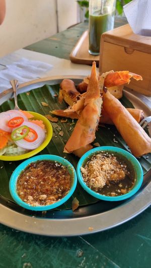 Mixed Thai appetiser (missing the tofu as we ate it already!) at Happy Veggie in Koh Lanta