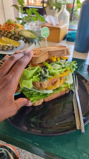 How big the club sandwich was! at Happy Veggie in Koh Lanta