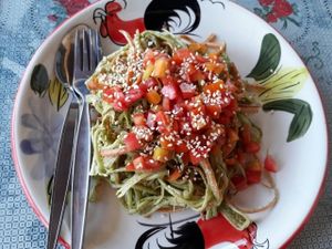 Raw pesto pasta at Happy Veggie in Koh Lanta
