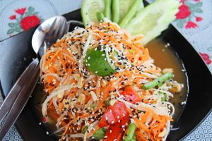 Som tam = salad of raw papaya at Happy Veggie in Koh Lanta