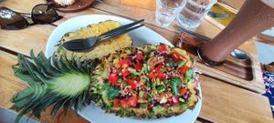 Fried rice with veggies in a pineapple at Happy Veggie in Koh Lanta