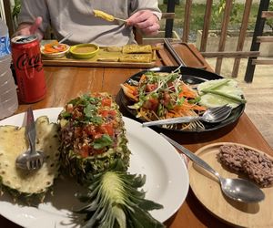 Tofu Satay. Pineapple fried rice. Papaya Salad.  at Happy Veggie in Koh Lanta