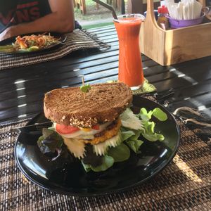 Sandwich with tofu and mushrooms. at Happy Veggie in Koh Lanta