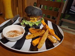 Veggie burger at Happy Veggie in Koh Lanta