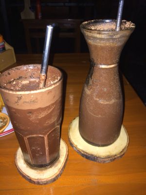 Choc Frappe and Choc, peanut butter, cinnamon, date, ginger smoothie (AMAZING!)  at Happy Veggie in Koh Lanta