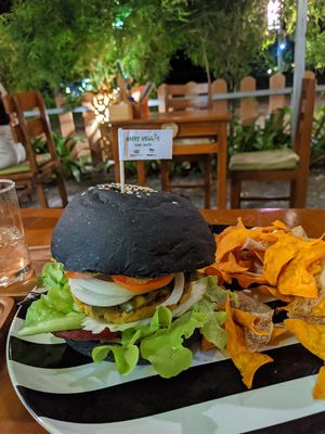 Tofu and eggplant burger at Happy Veggie in Koh Lanta