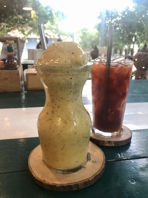  Passion-mango smoothie and passion fruit thai iced tea at Happy Veggie in Koh Lanta