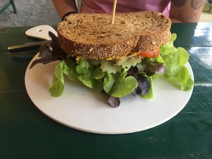 Pumpkin hummus toast at Happy Veggie in Koh Lanta