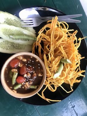 Fried papaya salad at Happy Veggie in Koh Lanta