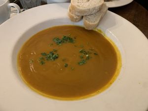 Pumpkin soup. Great but bread was meh    at Green Refectory in Brunswick