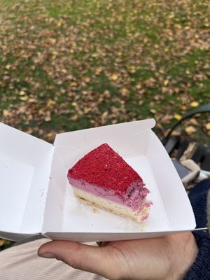 Vegan GF raspberry dust cake  at Green Refectory in Brunswick