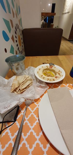 Hummus with pine nuts at Mish Mish in Alicante