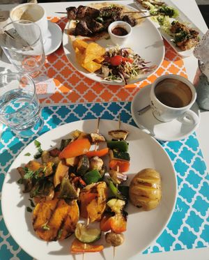 Vegetables skewer and meat skewer. If you are with meat eaters, this could be a good place. at Mish Mish in Alicante