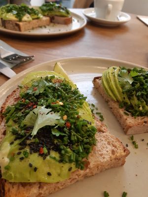 Great avocado on toast with herbs at Mok in Brussels
