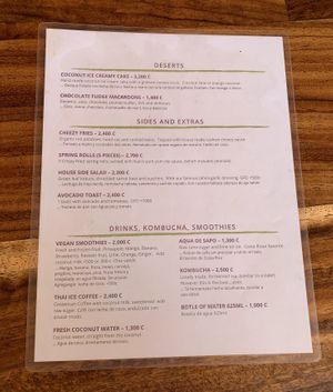 Menu back! at Pura Vegan in Tamarindo