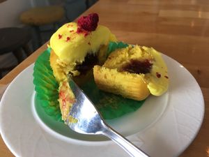 Lemon and raspberry vegan cupcake  at Nicoletta's Cake Boutique in Wellington