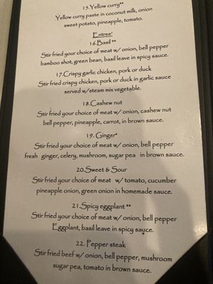 Curries and entrees  at Moon River Thai in Danville