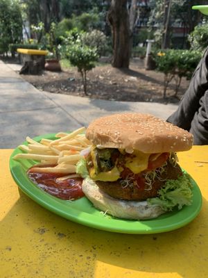 Hamburguesa de garbanzos   at Veganisimo Loncheria in Mexico City
