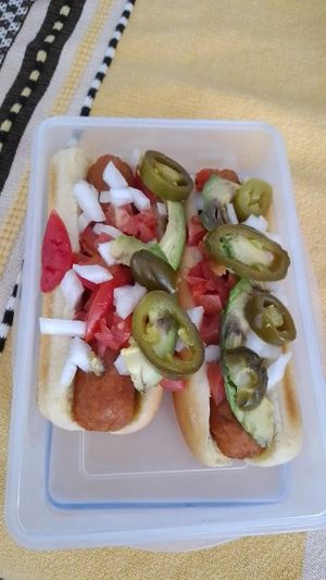 Hot dogs at Veganisimo Loncheria in Mexico City